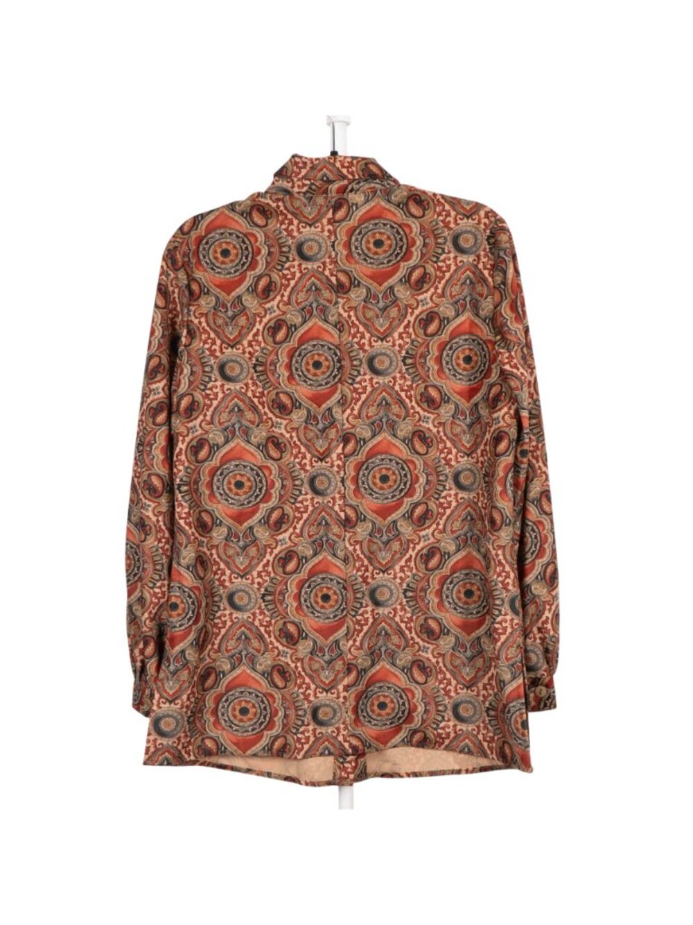 Paisley Retro Dress Shirt L Womens Napped Button Up Red Beige 90 Camp USA - Picture 5 of 6